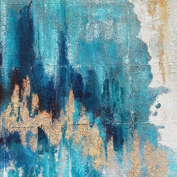 Abstract Blue and Gold Canvas Art - Picture 2 of 4